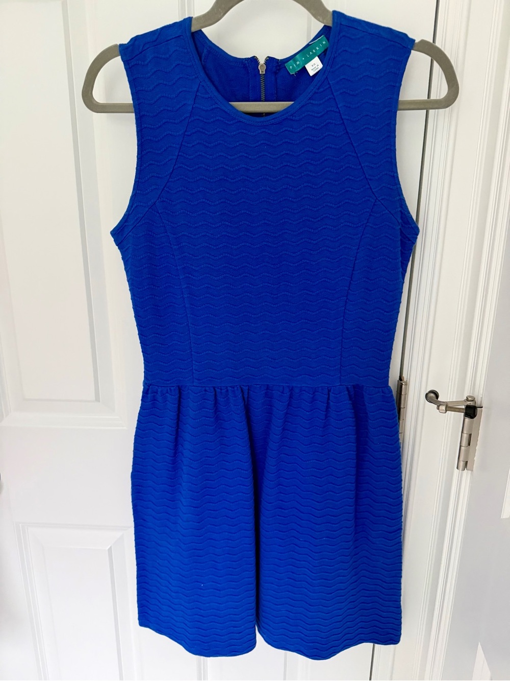 Pim + Larkin Sleeveless Cobalt Blue Textured Fit & Flare Dress